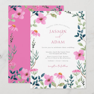 Invitación Boda con monograma botánico de flores silvestres r