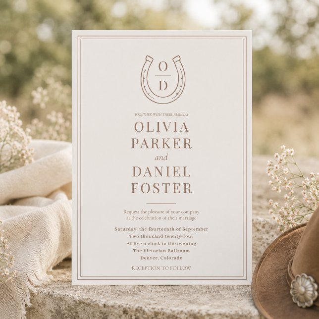 Invitación Boda con Monograma de Campo Rústico Occidental (Subido por el creador)