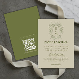 Invitación Boda con monograma de cresta verde salvia elegante