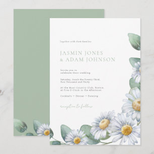 Invitación Boda con Monograma de Eucalipto y Margarita Elegan