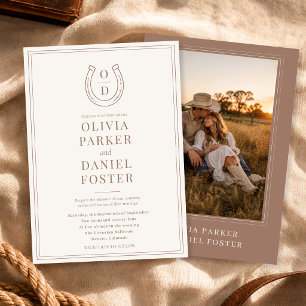 Invitación Boda con Monograma de Foto Rústica Occidental