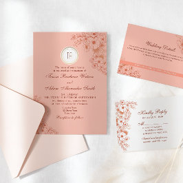 Invitación Boda con Monograma de Melocotón
