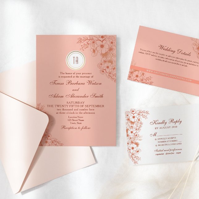 Invitación Boda con Monograma de Melocotón (Subido por el creador)