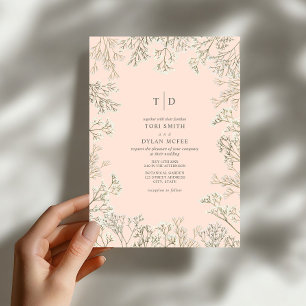 Invitación Boda con Monograma de Melocotón y Aliento de Bebé