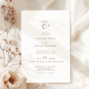 Invitación Boda con Monograma de Mocha Mousse y Ampersand Ele