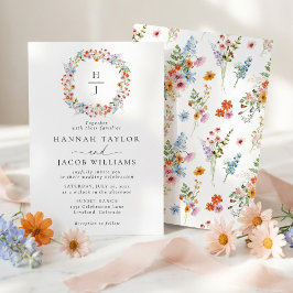 Invitación Boda con Monograma de Pradera de Flores Silvestres