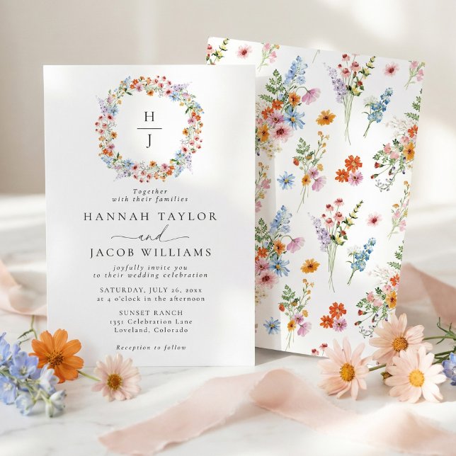 Invitación Boda con Monograma de Pradera de Flores Silvestres (Subido por el creador)