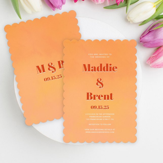 Invitación Boda con Monograma de Puestas de Sol Naranja Moder (Subido por el creador)