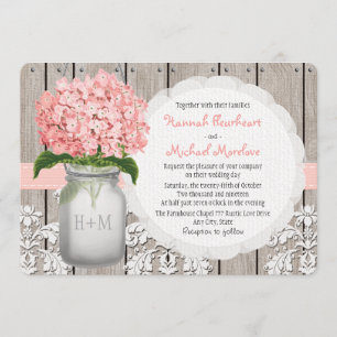 Invitación Boda con monograma del Hydrangea del rosa del