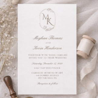 Invitación Boda con Monograma Elegante | Clásico Formal