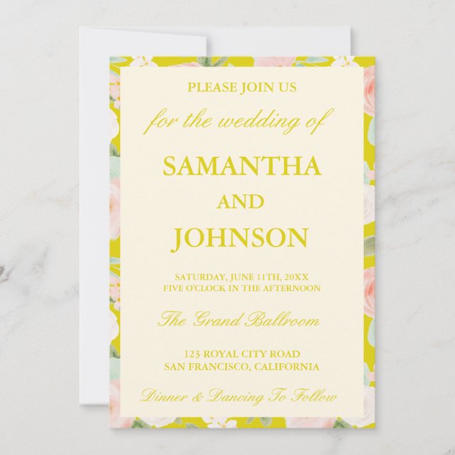 Invitación Boda con Monograma Floral de Cítrico Moderno de Is (Anverso)