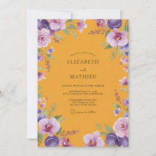 Invitación Boda con Mostaza Polvo Pétalo de Lila