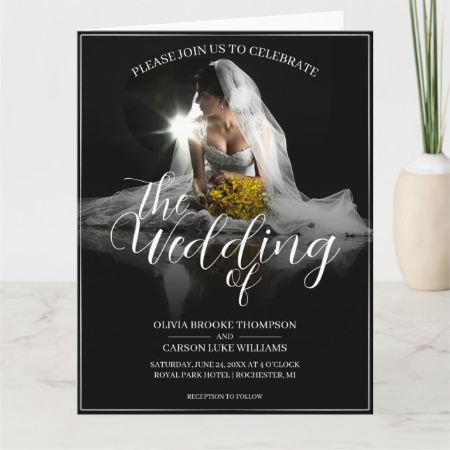 Invitación boda con novia sentada - Clásico (Anverso)