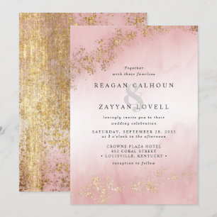 Invitación Boda con Nubes Rosadas y Brillos de Oro Moderno de