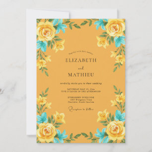 Invitación Boda con Ochre Turquesa Ranunculus Eucalipto