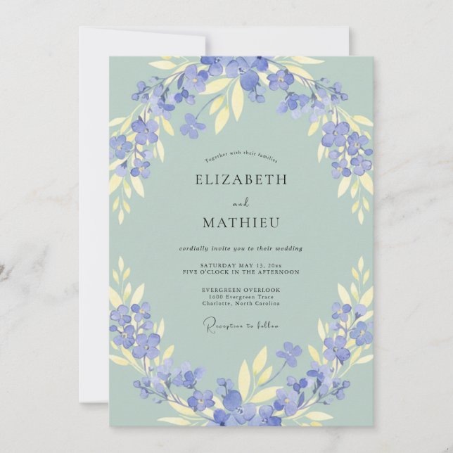 Invitación Boda con Oliva Periwinkle de Hoja de Salvia (Anverso)