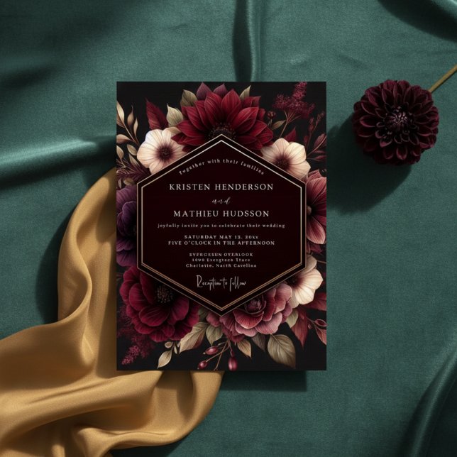 Invitación Boda con opulencia floral de Borgoña (Subido por el creador)