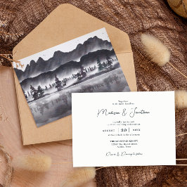 Invitación Boda con paisaje montañoso rústico y boscoso