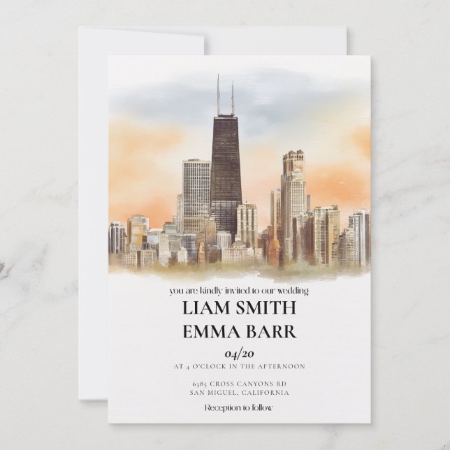 Invitación Boda con panorama de Chicago (Anverso)