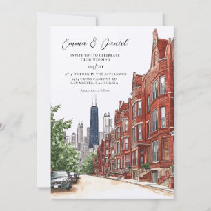 Invitación Boda con panorama de Chicago