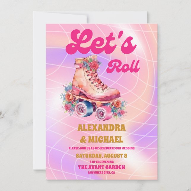 Invitación Boda con patines retro divertida (Anverso)