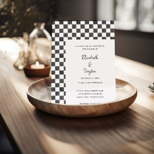 Invitación Boda con Patrón de Cuadros en Negro y Blanco Pinta