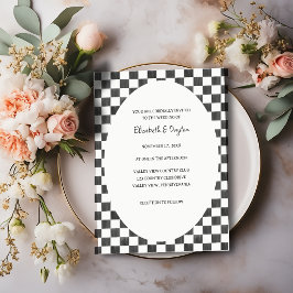 Invitación Boda con patrón de cuadros pintados en negro y bla