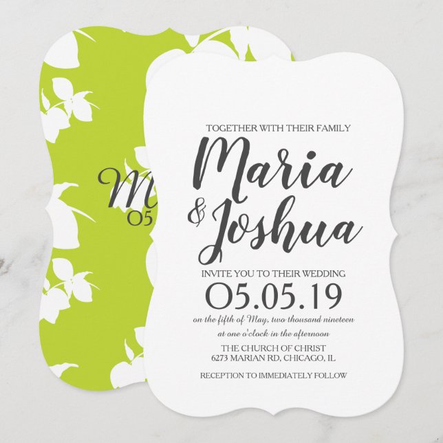 Invitación Boda con patrón de silo de limón verde brillante f (Anverso / Reverso)
