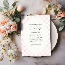 Invitación Boda con patrón de tablero de ajedrez pintado de r