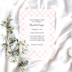 Invitación Boda con patrón de tablero de ajedrez pintado de r