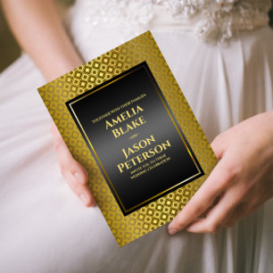 Invitación Boda con patrón de tallado de rombo de oro lujoso
