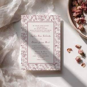 Invitación Boda con patrón de toile floral de vino vintage rú