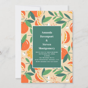 Invitación Boda con patrón retro de fruta cítrica naranja
