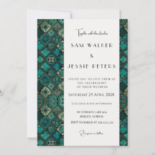 Invitación Boda con Patrón Verde Moderno Sofisticado