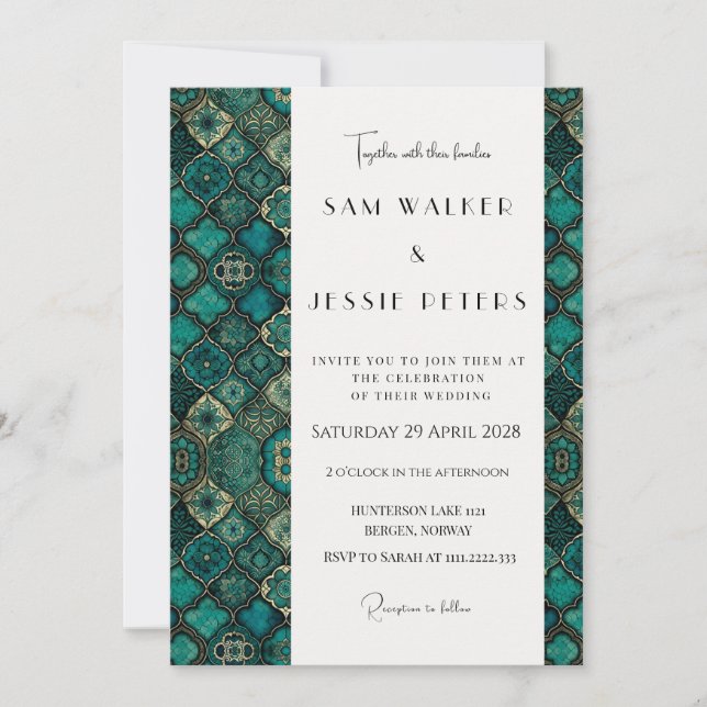 Invitación Boda con Patrón Verde Moderno Sofisticado (Anverso)