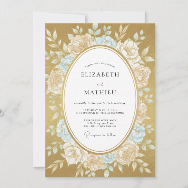 Invitación Boda con Peonía Acuática Ocra (Anverso)