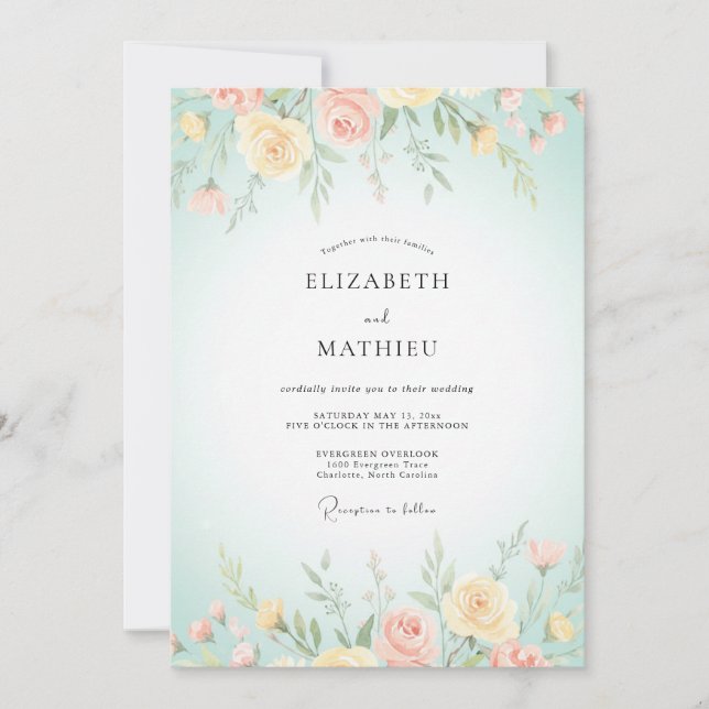 Invitación Boda con Peonía de Mantequilla de Champán (Anverso)