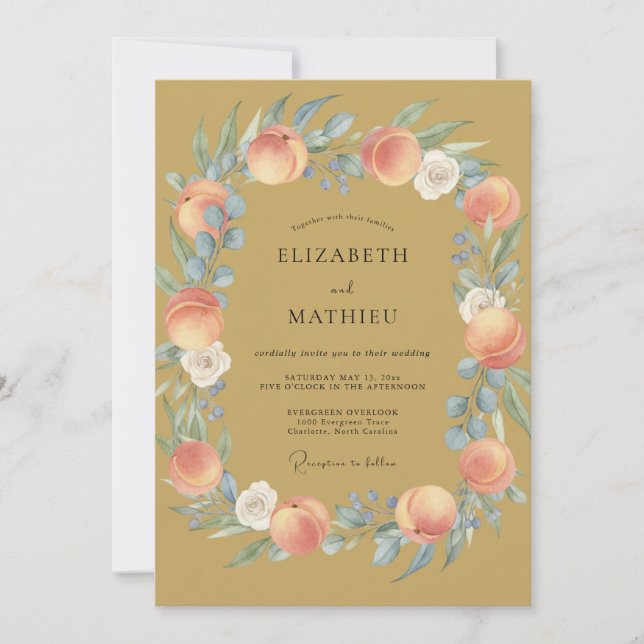 Invitación Boda con Peonía Mostaza Albaricoque (Anverso)
