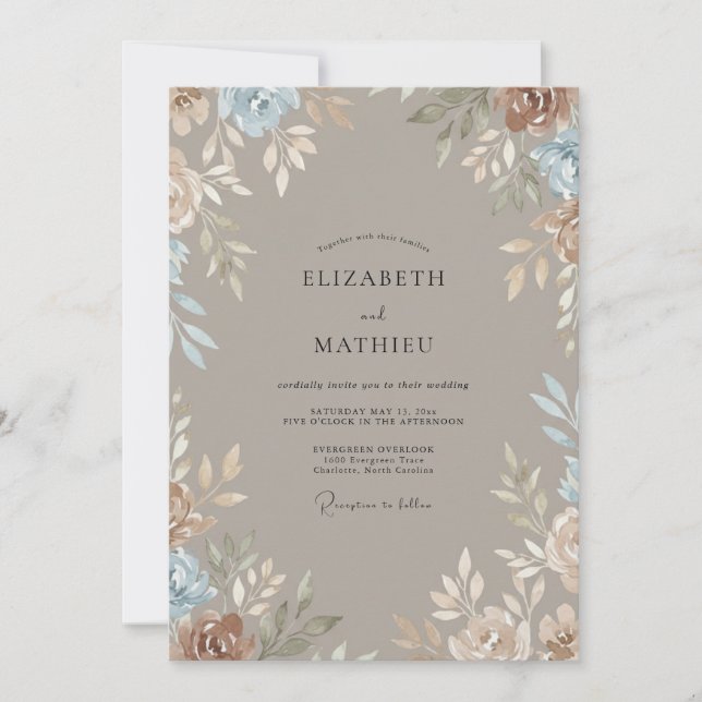 Invitación Boda con Perla Gris y Hojas de Plata (Anverso)