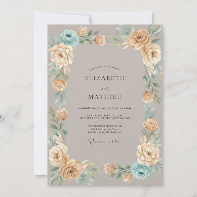 Invitación Boda con Pétalo Acuático Beige (Anverso)