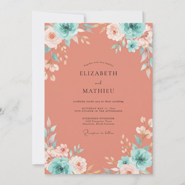 Invitación Boda con Pétalo Acuático de Terracota (Anverso)