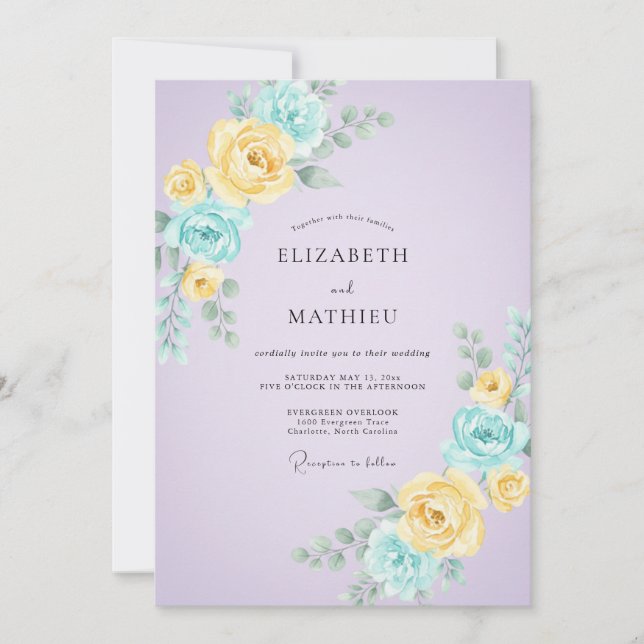 Invitación Boda con Pétalo Acuático Lila (Anverso)