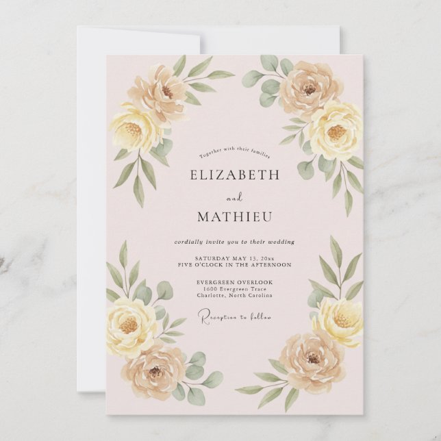 Invitación Boda con Pétalo Amarillo Champán (Anverso)