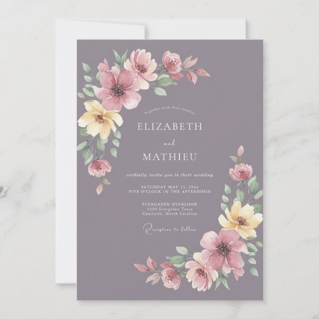 Invitación Boda con Pétalo Amarillo Malva (Anverso)