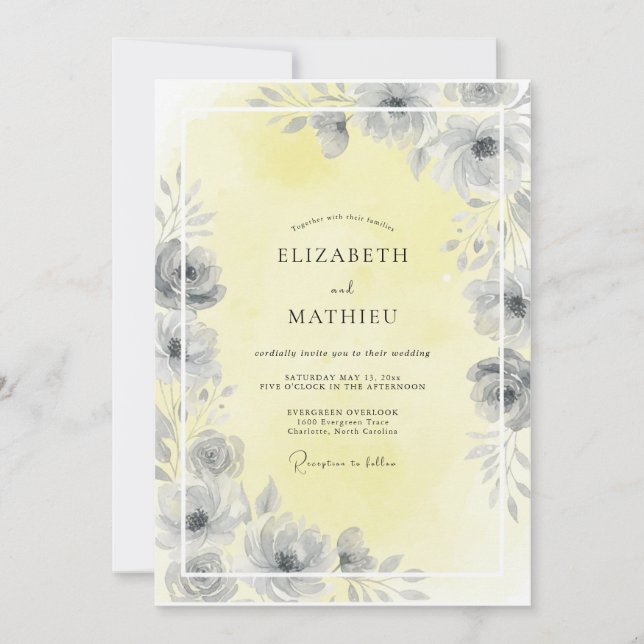 Invitación Boda con Pétalo Amarillo Pálido (Anverso)