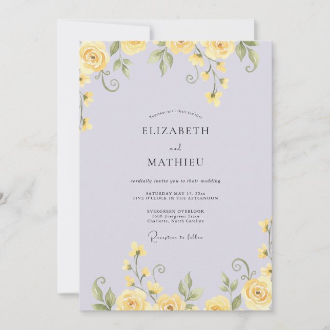 Invitación Boda con Pétalo Amarillo Periwinkle (Anverso)
