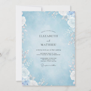 Invitación Boda con Pétalo Azul Polvo