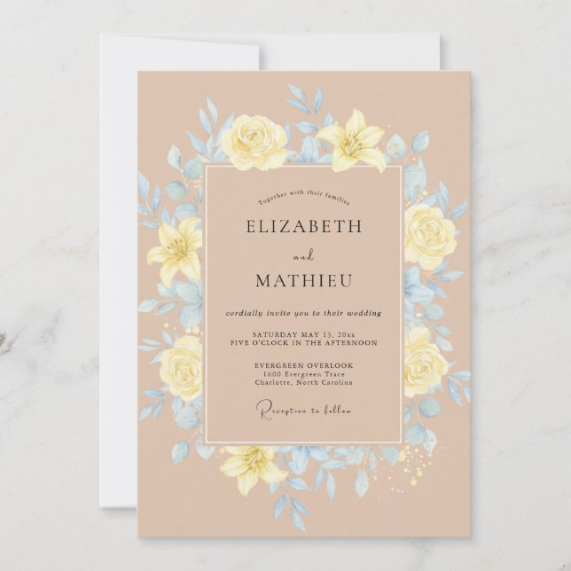 Invitación Boda con Pétalo Azure Amarillo Pálido (Anverso)