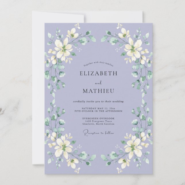 Invitación Boda con Pétalo Blanco Lila (Anverso)
