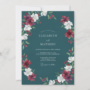 Invitación Boda con Pétalo Carmesí Teal